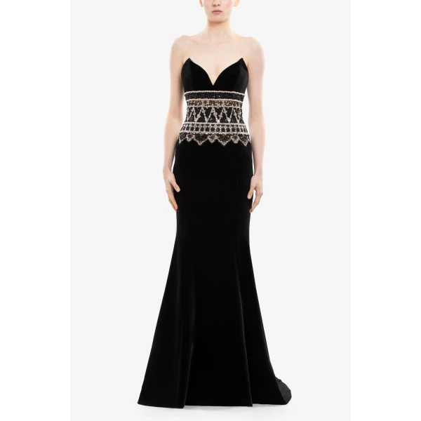 Saiid Kobeisy Strapless Dress with Embroidered Detailing, view 2