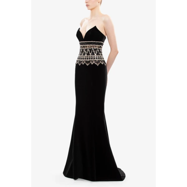 Saiid Kobeisy Strapless Dress with Embroidered Detailing, view 3