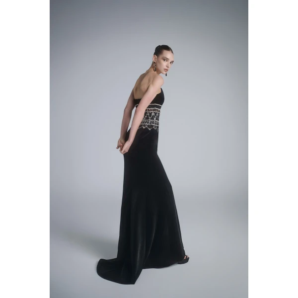 Saiid Kobeisy Strapless Dress with Embroidered Detailing, view 5