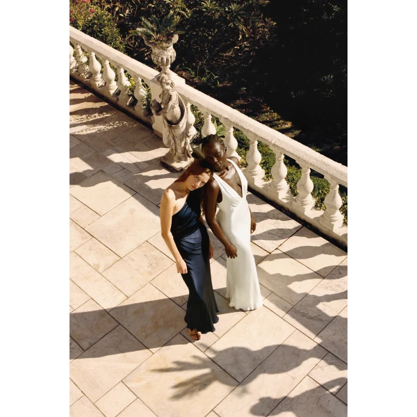 Shona Joy La Lune Plunged Cross Back Maxi Dress – White, view 3