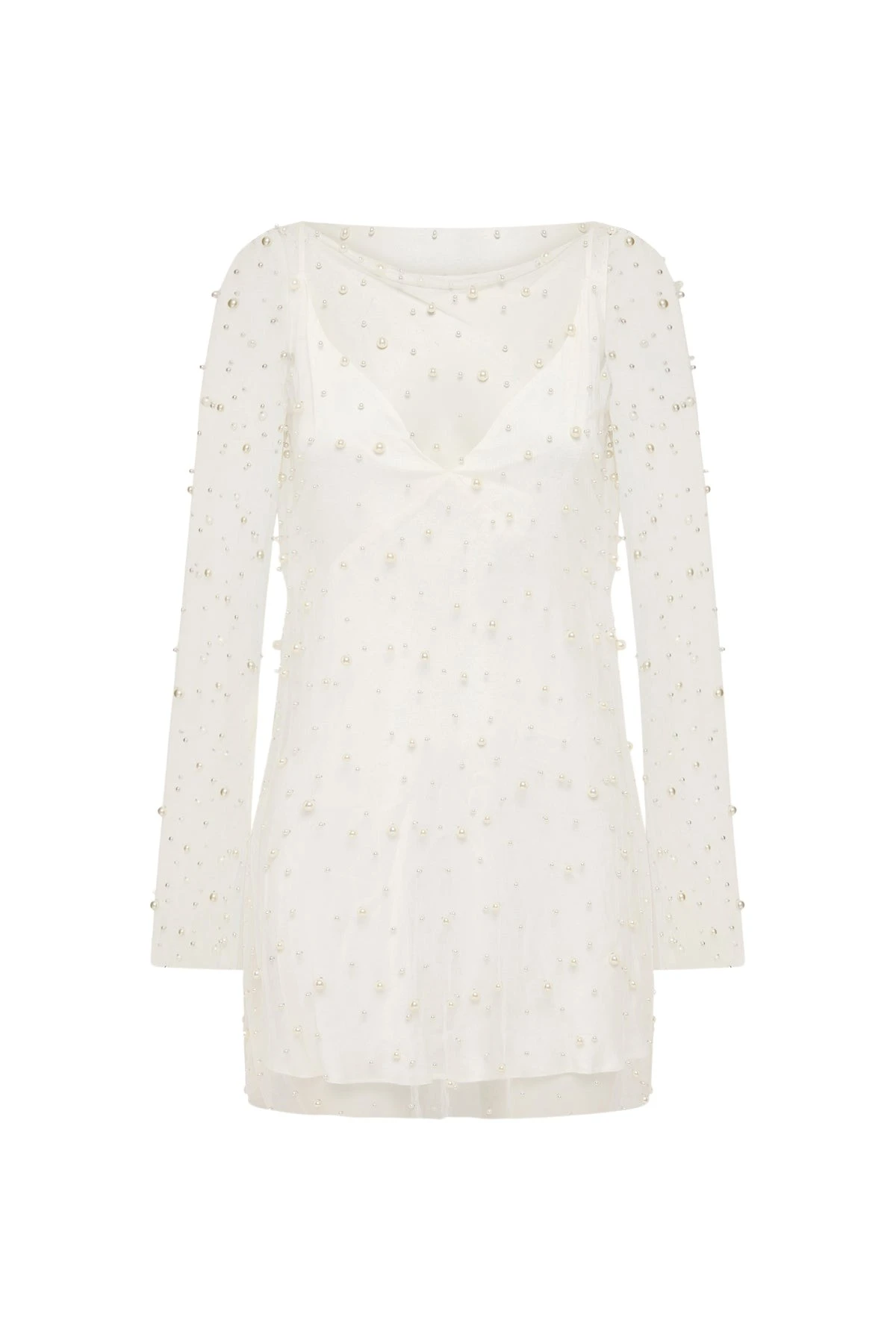 Shona-Joy-Opaline-Sheer-Pearl-Mini-Dress-2025-coveti55095_nobg Shona Joy Ivory Dresses
