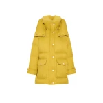 Woman wearing Yves Salomon shearling fur coat – luxury outerwear at Coveti