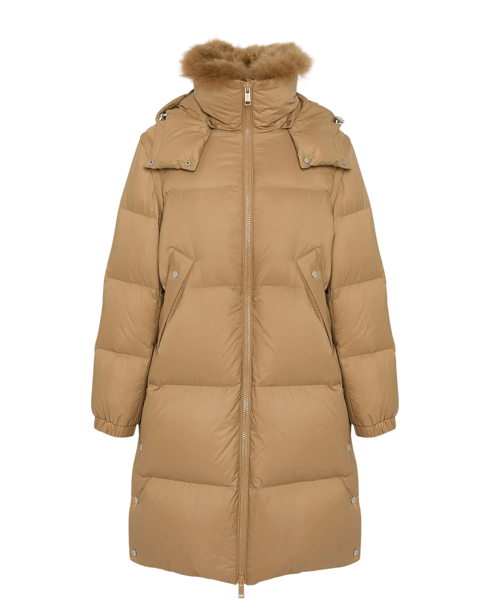 Yves-Salomon-78-Long-down-jacket-in-water-repellent-technical-fabric-with-collar-trim-in-fluffy-lambswool22589_nobg Woman wearing Yves Salomon shearling fur coat – luxury outerwear at Coveti