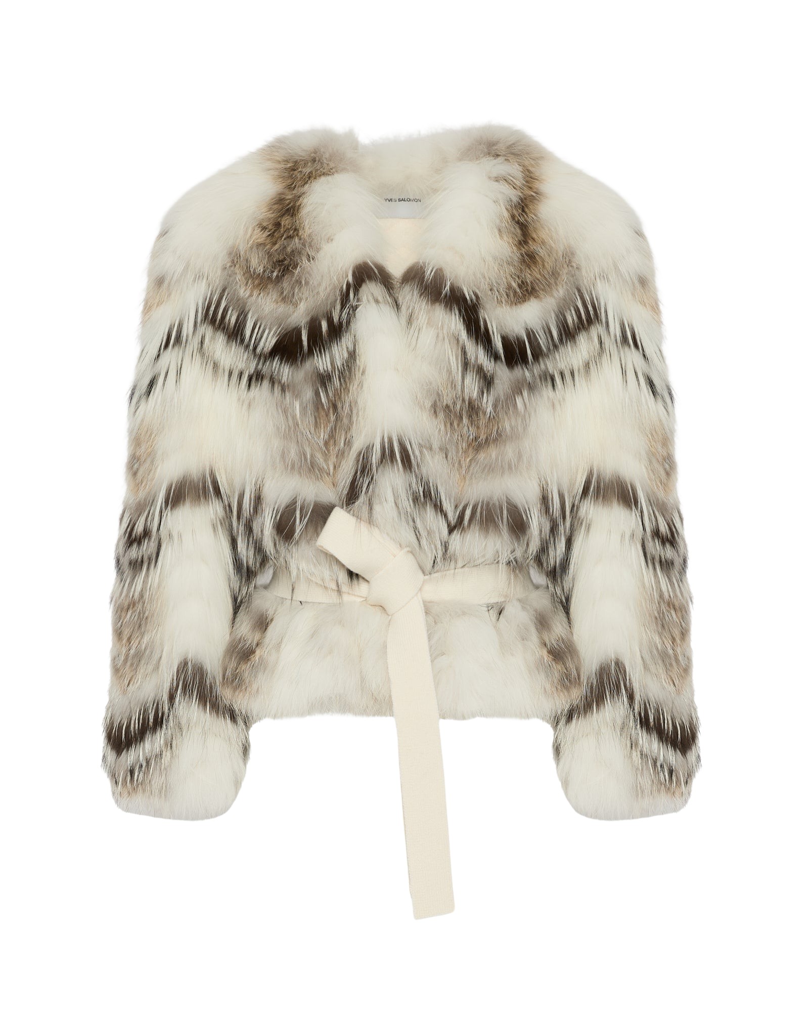 Woman wearing Yves Salomon shearling fur coat – luxury outerwear at Coveti