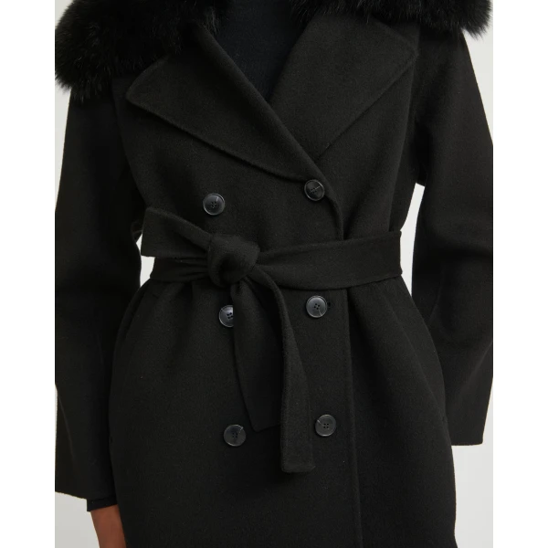 Woman wearing Yves Salomon shearling fur coat – luxury outerwear at Coveti