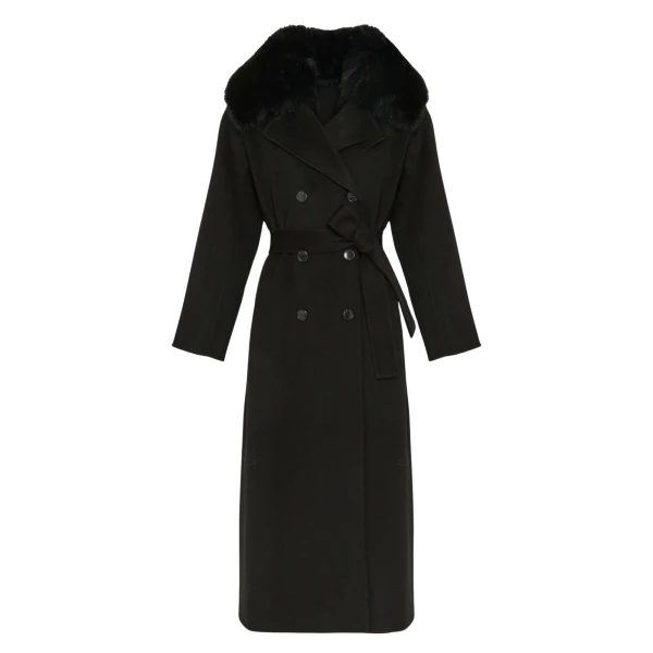 Woman wearing Yves Salomon shearling fur coat – luxury outerwear at Coveti