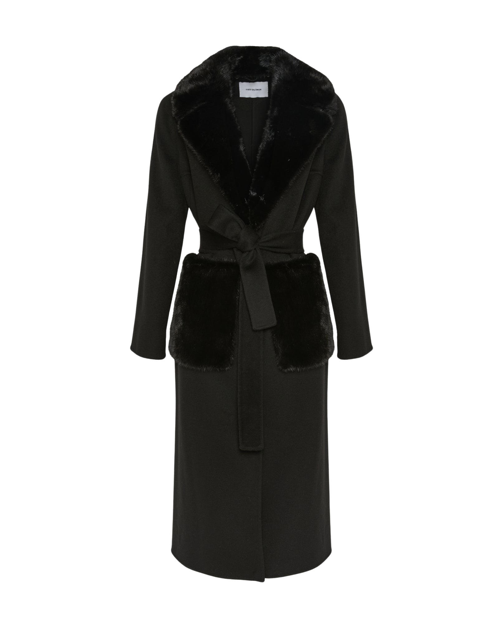 Yves-Salomon-Belted-coat-in-cashmere-wool-with-mink-fur-collar-and-over-pockets-555968_nobg Woman wearing Yves Salomon shearling fur coat – luxury outerwear at Coveti