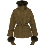 Woman wearing Yves Salomon shearling fur coat – luxury outerwear at Coveti