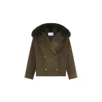 Woman wearing Yves Salomon shearling fur coat – luxury outerwear at Coveti
