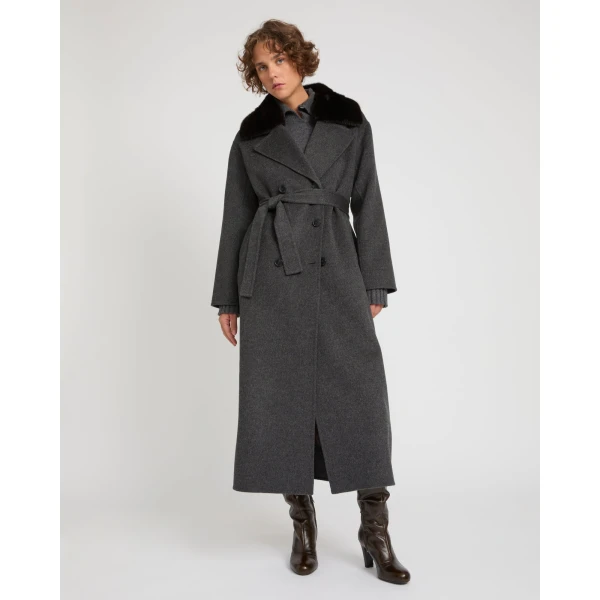 Woman wearing Yves Salomon shearling fur coat – luxury outerwear at Coveti