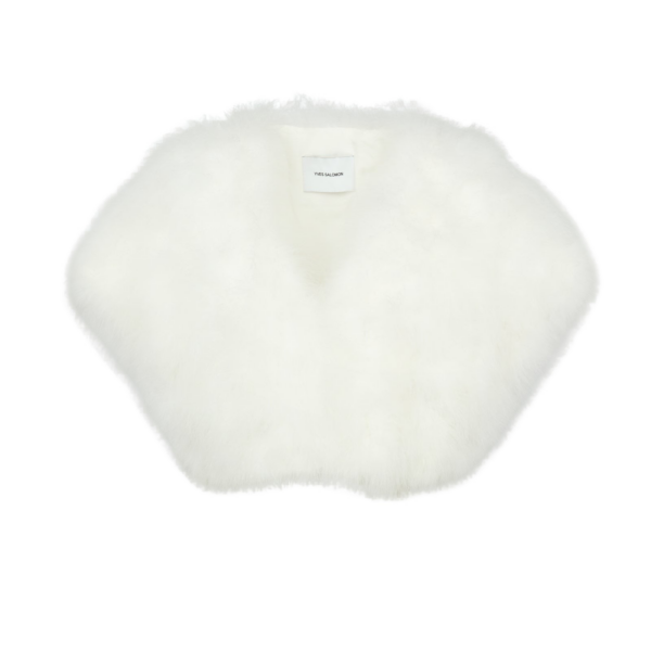 Woman wearing Yves Salomon shearling fur coat – luxury outerwear at Coveti