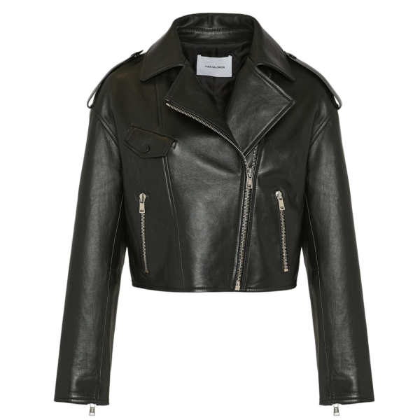 Cropped lambskin biker jacket