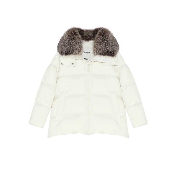 Woman wearing Yves Salomon shearling fur coat – luxury outerwear at Coveti