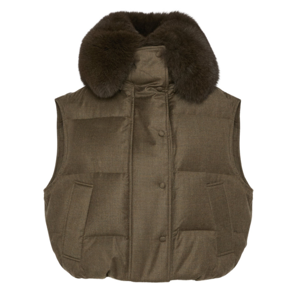 Woman wearing Yves Salomon shearling fur coat – luxury outerwear at Coveti