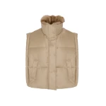 Woman wearing Yves Salomon shearling fur coat – luxury outerwear at Coveti