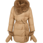 Woman wearing Yves Salomon shearling fur coat – luxury outerwear at Coveti