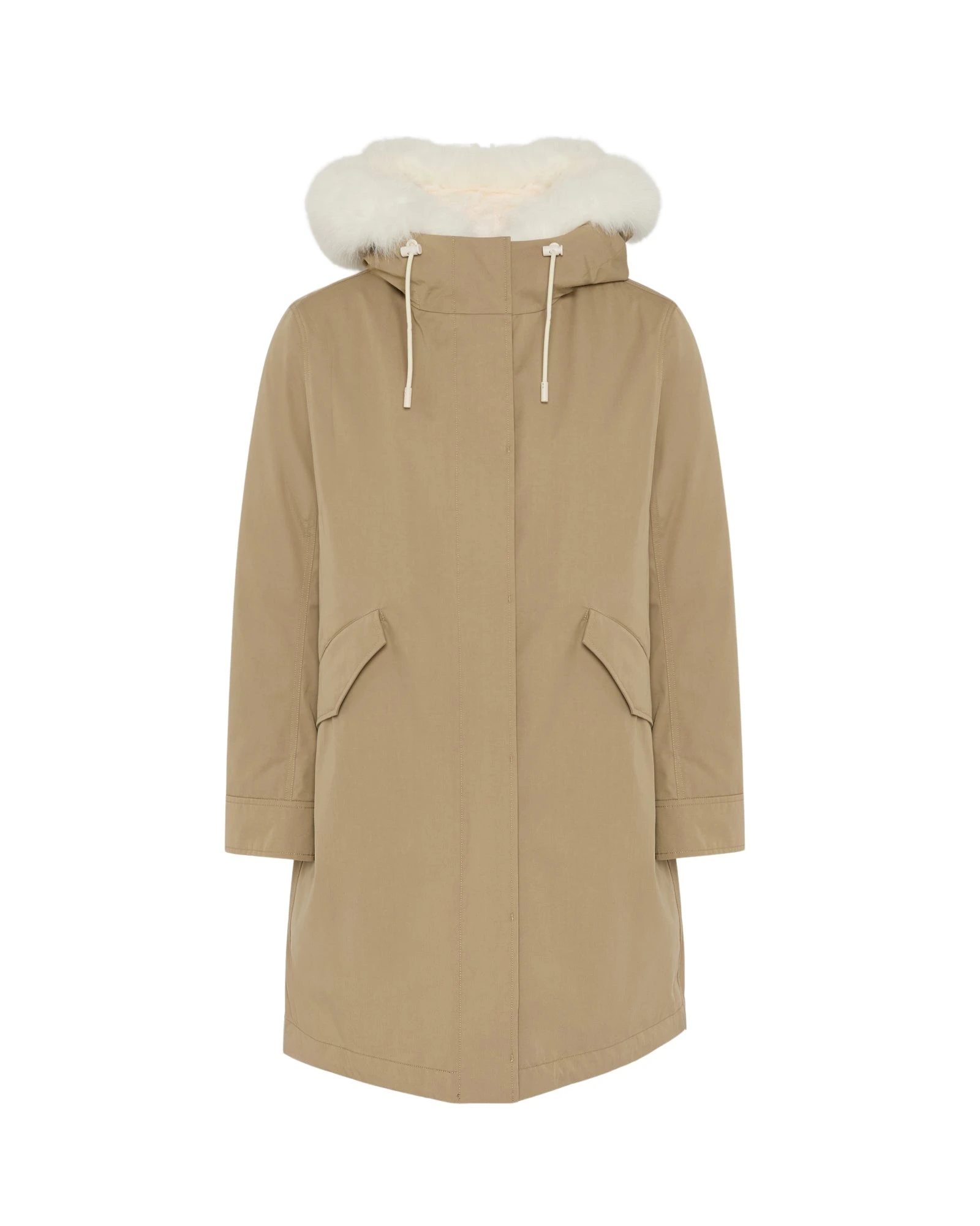 Yves-Salomon-Long-Iconic-parka-in-waterproof-cotton-blend-with-fox-and-rabbit-fur90060_nobg Woman wearing Yves Salomon shearling fur coat – luxury outerwear at Coveti