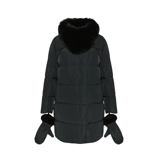Woman wearing Yves Salomon shearling fur coat – luxury outerwear at Coveti