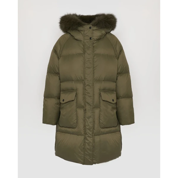 Woman wearing Yves Salomon shearling fur coat – luxury outerwear at Coveti