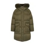 Woman wearing Yves Salomon shearling fur coat – luxury outerwear at Coveti