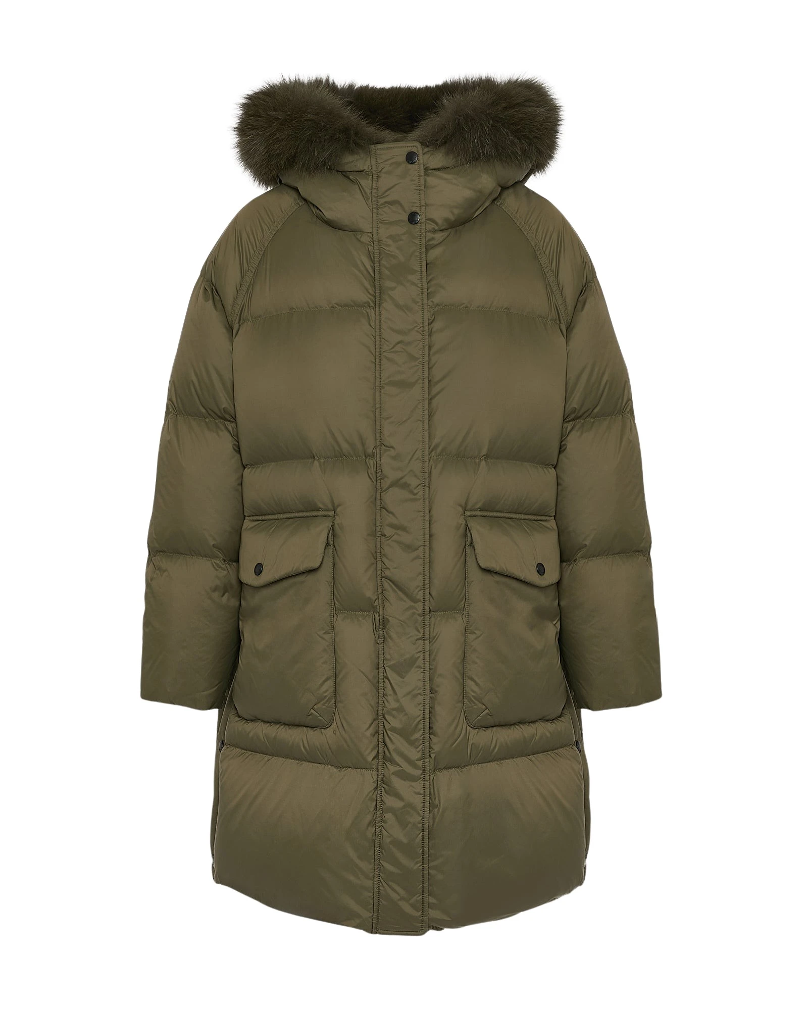 Yves-Salomon-Long-down-jacket-with-raglan-sleeves-and-fox-fur-trim-511808_nobg Woman wearing Yves Salomon shearling fur coat – luxury outerwear at Coveti