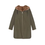 Woman wearing Yves Salomon shearling fur coat – luxury outerwear at Coveti