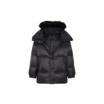 Woman wearing Yves Salomon shearling fur coat – luxury outerwear at Coveti