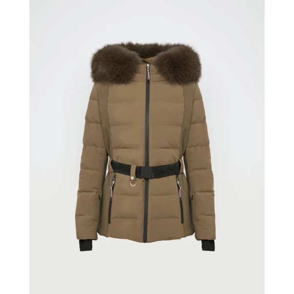 Woman wearing Yves Salomon shearling fur coat – luxury outerwear at Coveti