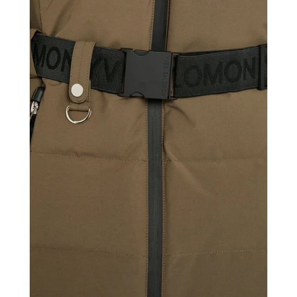 Woman wearing Yves Salomon shearling fur coat – luxury outerwear at Coveti