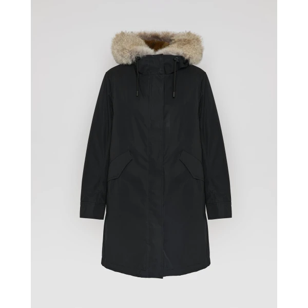 Woman wearing Yves Salomon shearling fur coat – luxury outerwear at Coveti