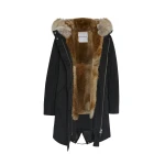 Woman wearing Yves Salomon shearling fur coat – luxury outerwear at Coveti