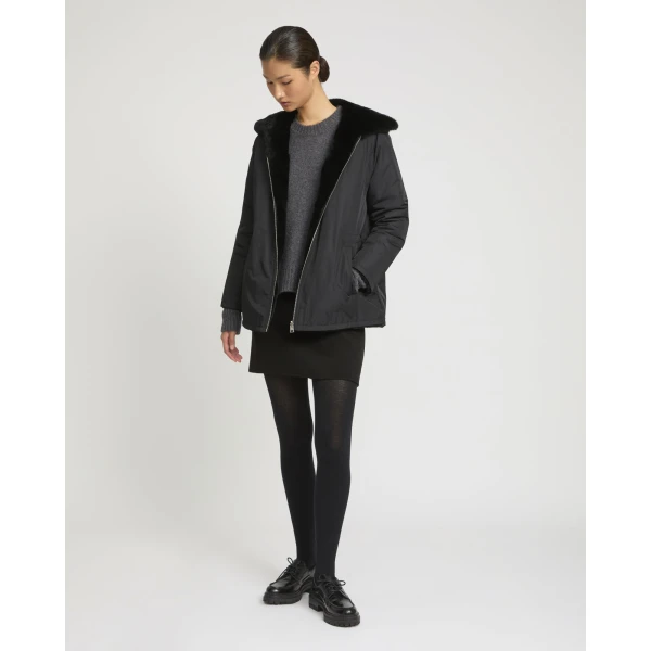 Woman wearing Yves Salomon shearling fur coat – luxury outerwear at Coveti