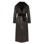 Woman wearing Yves Salomon shearling fur coat – luxury outerwear at Coveti