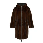 Woman wearing Yves Salomon shearling fur coat – luxury outerwear at Coveti