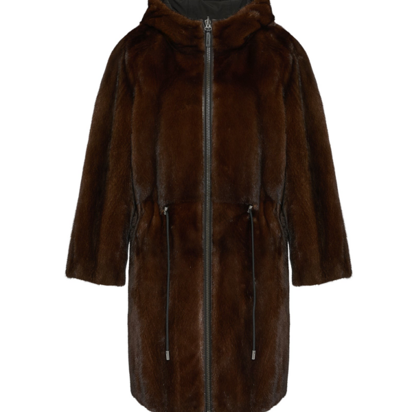 Woman wearing Yves Salomon shearling fur coat – luxury outerwear at Coveti