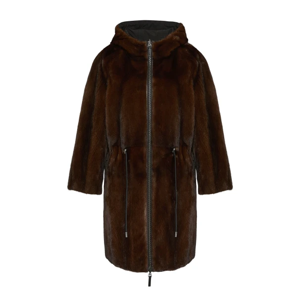 Woman wearing Yves Salomon shearling fur coat – luxury outerwear at Coveti