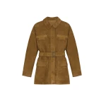 Woman wearing Yves Salomon shearling fur coat – luxury outerwear at Coveti