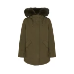 Woman wearing Yves Salomon shearling fur coat – luxury outerwear at Coveti