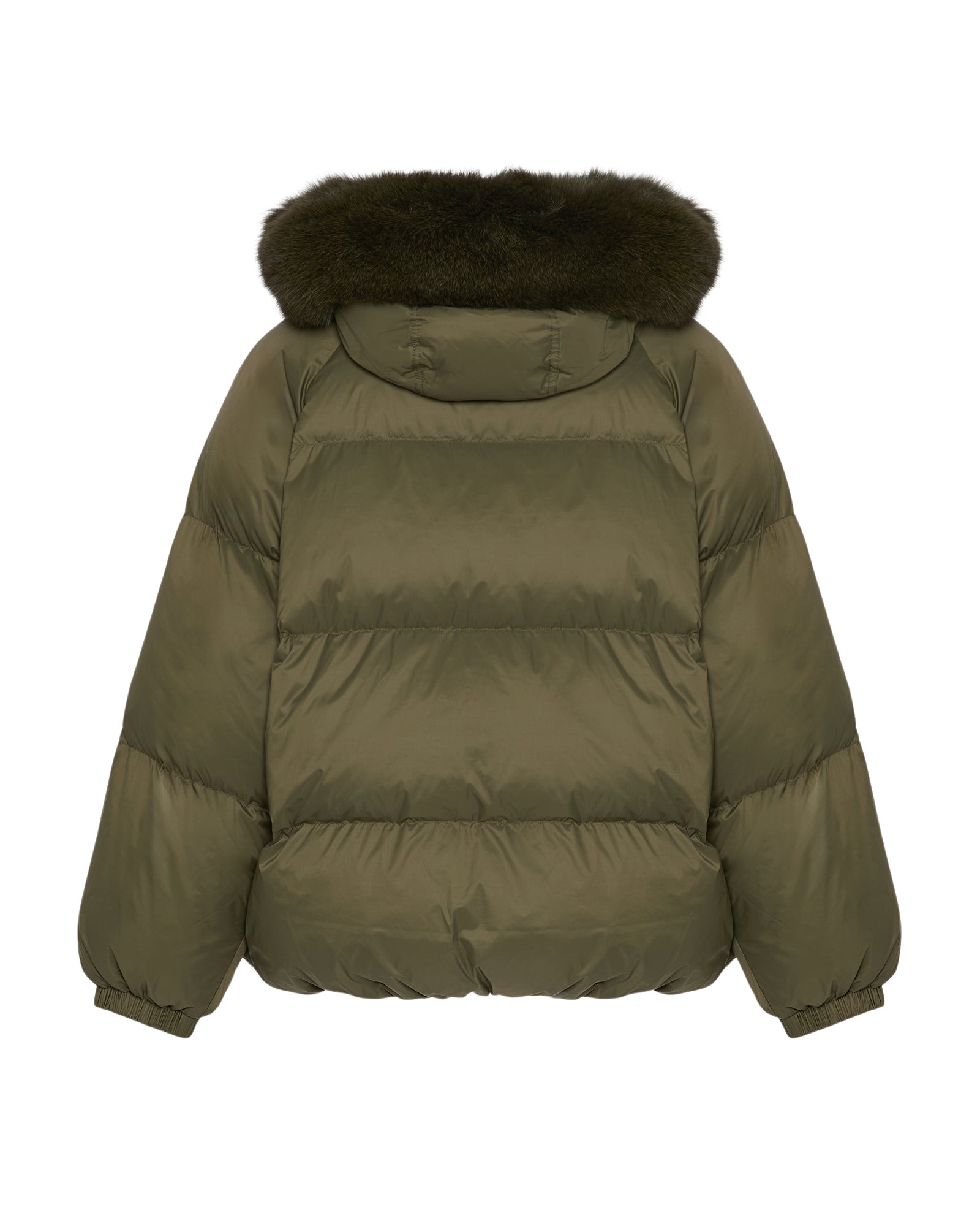 Yves Salomon Short down jacket with raglan sleeves and fox fur trim