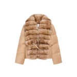 Woman wearing Yves Salomon shearling fur coat – luxury outerwear at Coveti