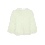 Woman wearing Yves Salomon shearling fur coat – luxury outerwear at Coveti