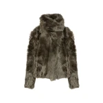 Woman wearing Yves Salomon shearling fur coat – luxury outerwear at Coveti