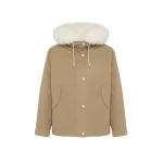 Woman wearing Yves Salomon shearling fur coat – luxury outerwear at Coveti