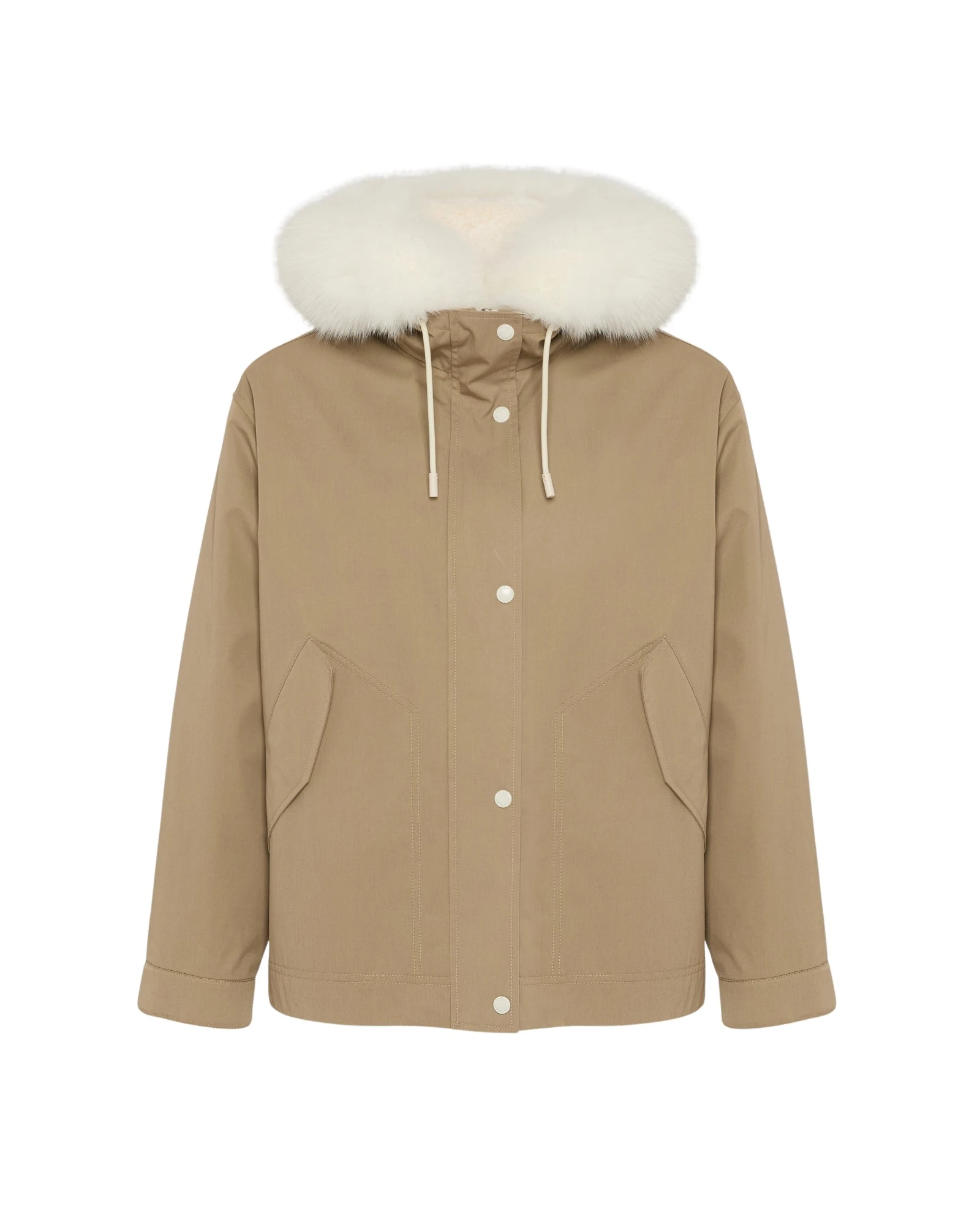 Yves-Salomon-Short-parka-in-cotton-blend-and-fox-and-rabbit-fur54800_nobg Woman wearing Yves Salomon shearling fur coat – luxury outerwear at Coveti