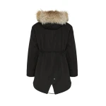 Woman wearing Yves Salomon shearling fur coat – luxury outerwear at Coveti