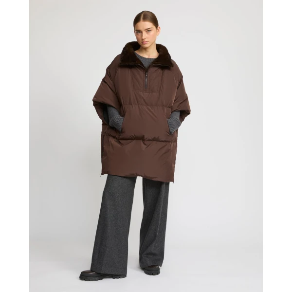 Woman wearing Yves Salomon shearling fur coat – luxury outerwear at Coveti