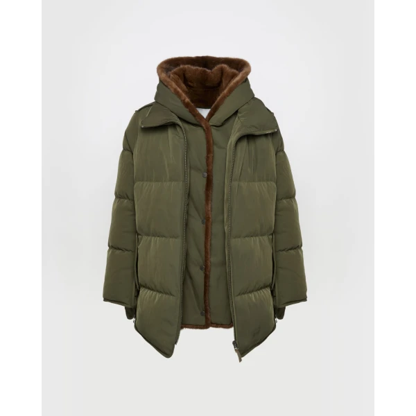 Woman wearing Yves Salomon shearling fur coat – luxury outerwear at Coveti