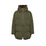 Woman wearing Yves Salomon shearling fur coat – luxury outerwear at Coveti