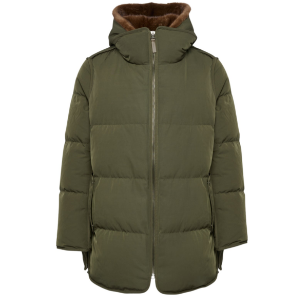 Woman wearing Yves Salomon shearling fur coat – luxury outerwear at Coveti