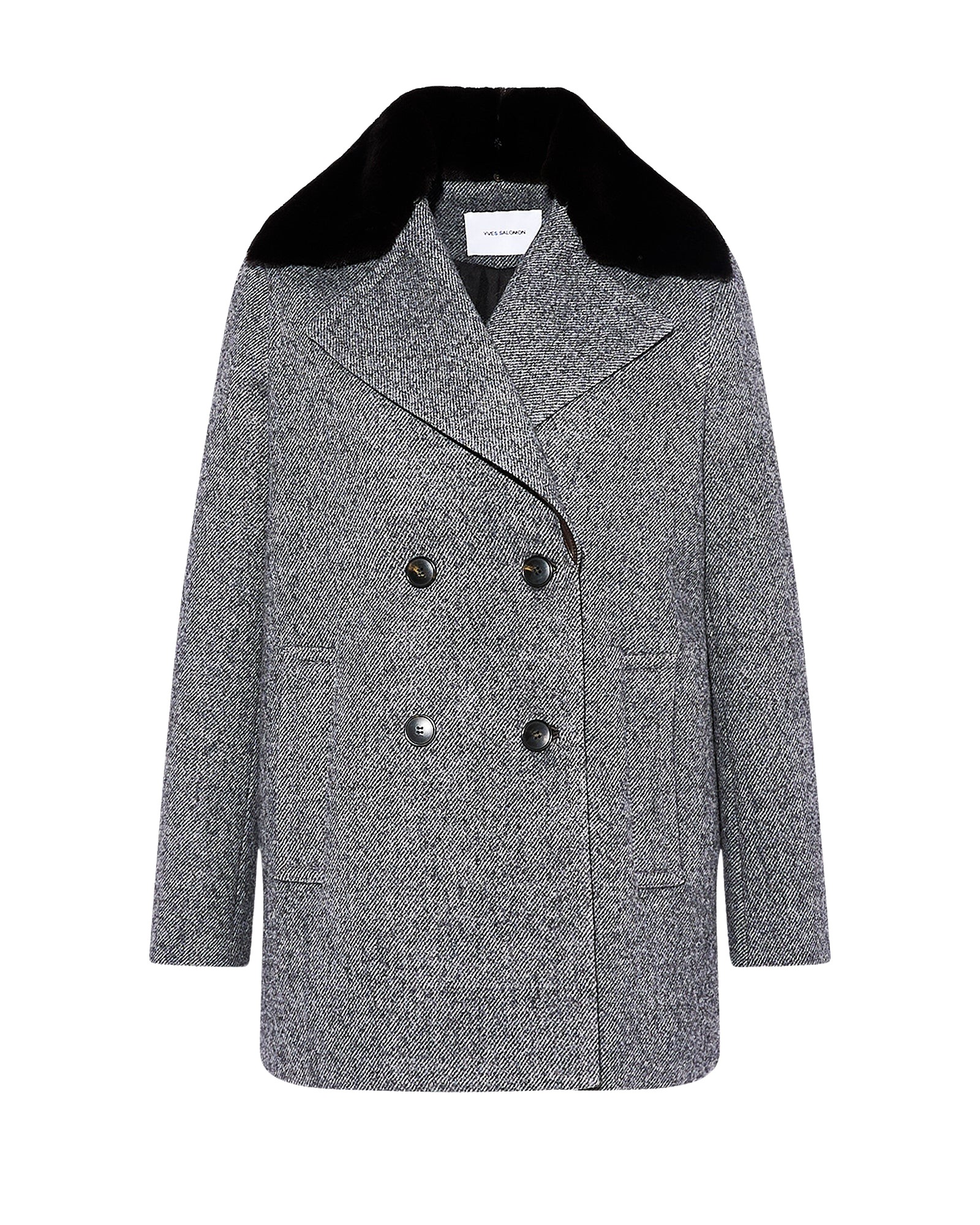 Yves-Salomon-Woollen-peacoat-with-lambskin-leather-details-and-mink-fur-collar-512626_nobg Woman wearing Yves Salomon shearling fur coat – luxury outerwear at Coveti